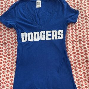 PINK Victoria's Secret Blue Dodgers V-Neck Tee